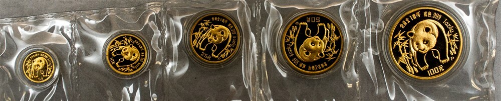 1986 China Gold Panda Proof Set - 5 coins w/Box & COA - Double Sealed