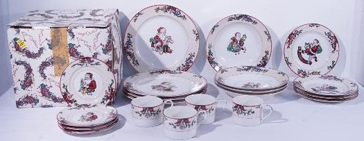 FITZ & FLOYD SANTA'S LIST DINNERWARE SET 20 PC. SERVICE FOR 4 1994 IOB