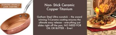hammered, non-stick, pots and pans, copper titanium, diamond sparkle, no butter or oil needed
