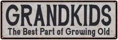 Grandkids Vintage Look Reproduction Black on White Metal Sign 106180023026