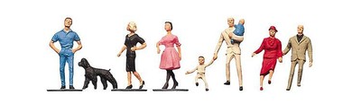 Faller HO Scale Model Figure/Peo​ple Set Pedestrians Passengers w/ Dog 8-Pack