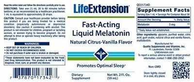 Life Extension Fast-Acting Liquid Melatonin, Natural Citrus Vanilla 3mg Exp 7/20