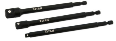 Titan 12086 3pc 6'' Long Impact Hex Shank to Square Drive Socket Adapter Set
