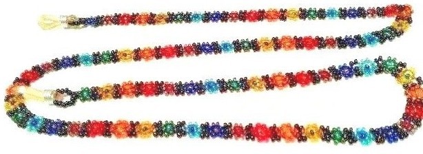 MAYAN EYE GLASS HOLDER BEADED FLOWER NATIVE DESIGN RAINBOW  26.5 INCHES LONG