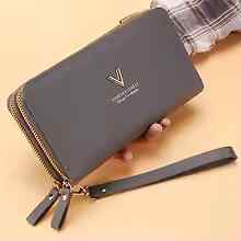 Cute Simple Gift Purse And Clutch women's Long Pu Wallet gray