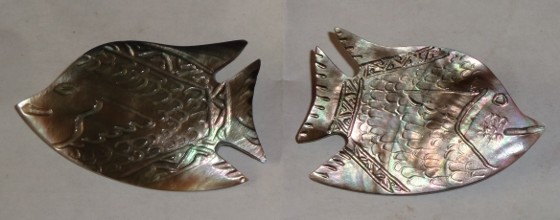 Vintage Carved Abalone Fish Pin Brooch, 2 Available