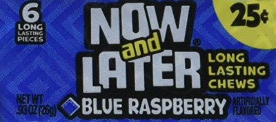 Now & Later Original Taffy Chews Candy, Blue Raspberry, 0.93 Ounce Bar, Pack of