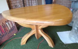 Rare & very solid light oak three-sided 'plectrum' shaped dining table