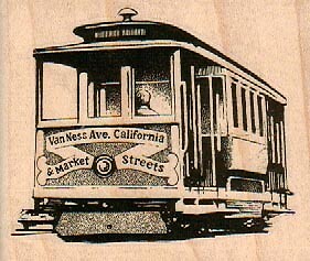 Van Ness Ave California Street Car 3 x 2 1/24'' Rubber Stamp, Transportation