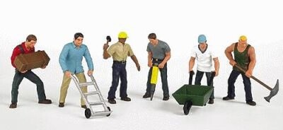Bachmann Construction Workers (6) - HO Scale Model Railroad Figure - #33105