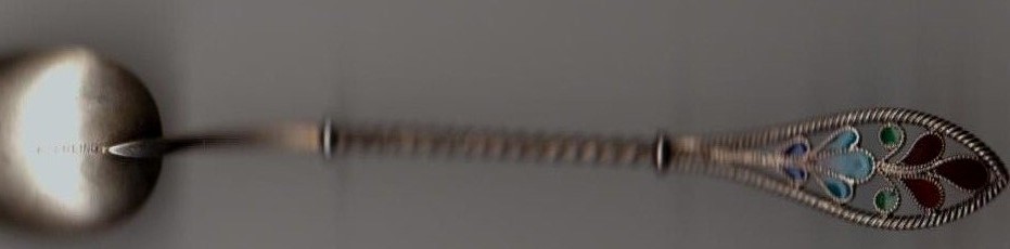 Sterling Silver Stained Glass Beauty Vintage Souvenir Spoon Blue  Blue Green Red