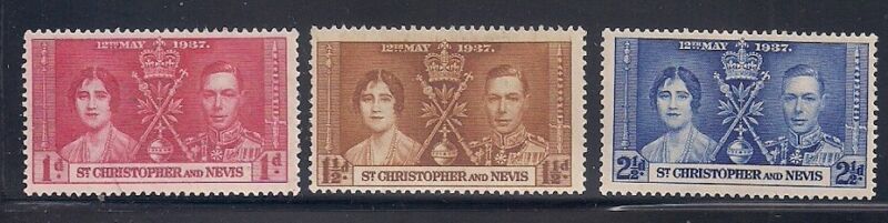 St. Kitts Nevis    1937    Sc # 76-78    Coronation    MLH    OG