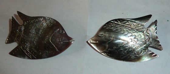 Vintage Carved Abalone Fish Pin Brooch, 2 Available