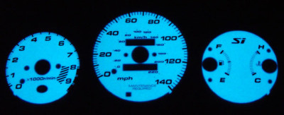 Blue / Green Glow Gauge Face Overlay Fit For 1999 2000 Honda Civic Si 9500 RPM