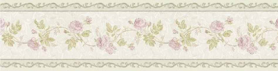 Rotolo Carta Adesiva Parati Mobili Greca Stampa Floreale 10,6cmx5mt dfh