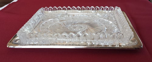 Vintage Heavy Cut Crystal Serving Dish with a Silver Plate Under-plate