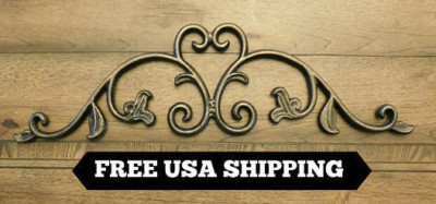 24 inches, Iron, Fleur de Lis, Topper Old World Wall Plaque Metal Decor Pediment
