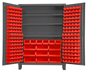 Durham SSC-185-3S-1795, 3 Shelf Cabinet w/ 185 Red Bins & 6'' Legs, 60''x24''x84''