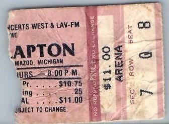Vtg Eric Clapton Concert Ticket Stub Kalamazoo Michigan July 1...