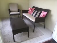 Rattan Garden Furniture Set - Sofa, Chair & Glass Coffee Table