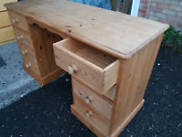 Pine Desk/ Dressing Table with 8 Drawers
