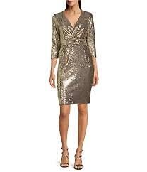 

Женское платье из искусственной сетки с пайетками и V-образным вырезом Calvin Klein, золото/серебро,  лет, Gold/silver