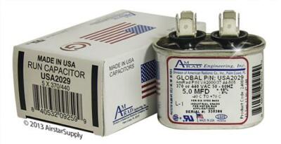 5 MFD x 370 / 440 VAC Oval Run Capacitor AmRad USA2029 - Made in the USA