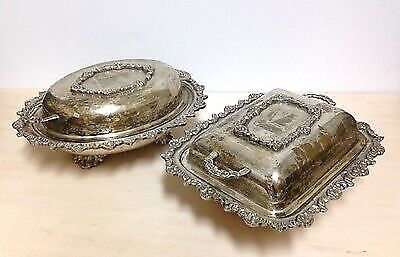 Pair Of Vintage Silver Plated Lidded Serving Dishes - Rose Motif, Shabby Chic
