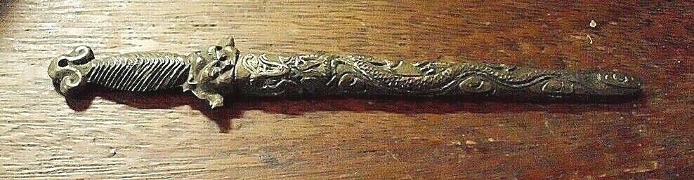 Vintage Chinese Brass & Iron Figural Dragon Sword w/ Sheath Letter Opener