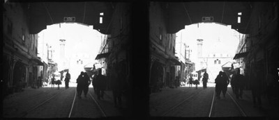 Syria Damas, street in Damascus trams and tram tracks, pedestrians - Old Photo