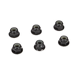 Team Losi Racing 336000 Aluminum Serrated Lock Nuts, Black 4mm (6)