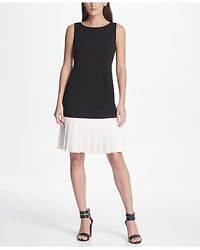 

DKNY Женское черное платье с оборками без рукавов выше колена с заниженной талией, Черный