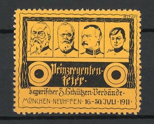 Künstler-Reklamemarke Ritzer, München-Neuhofen, Prinzregentenfeier d. bayr. Sch 