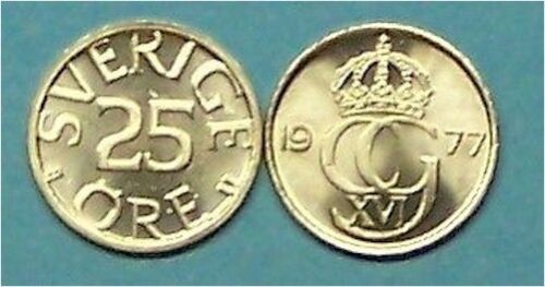SWEDEN  1977u  25 ORE  KM851  UNCIRCULATED FROM MINT ROLL