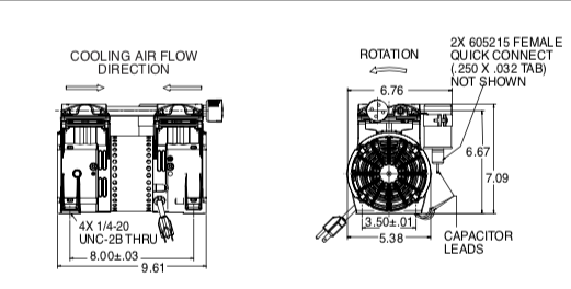 NEW THOMAS 2680 series Piston Air Compressor / Vacuum Pump,1/3HP, 2688CE44