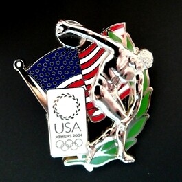 2004 ATHENS OLYMPIC USA HOUSE DISCUS DOUBLE PIN USOC USA TEAM LOGO PIN