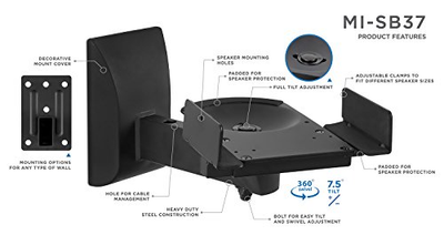 Mount-It! Speaker Wall Mounts, Pair of Universal Side Clamping Bookshelf Speaker