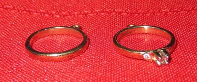 2 Charms 10 K Solid Yellow Gold Vintage Engagement Diamond Ring and Wedding Band