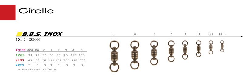 GIRELLA CON CUSCINETTO SERIE B.B.S SIZE 00 BIG GAME 25 KG 56 LB VINCENT 3 PZ