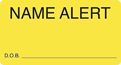 Tabbies Attention Labels - Name Alert D.O.B._, Fluorescent Chartreuse, Alerts