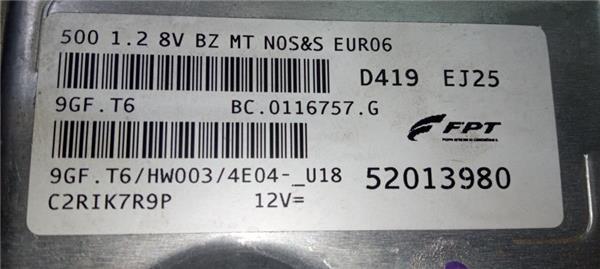Unite Electronique Fiat 500 1.2 169 A4.000 2012 52013980
