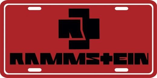 Rammstein Metal Aluminum License Plate white on red 6" X 12"