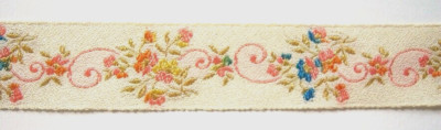 3 Yds. Vintage Japanese Import 1'' Ivory Crepe Embrd Jacquard Soft Ribbon EJ-70