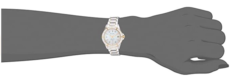 Pre-owned Bulova Ladie's Marine Star Two-tone Stainless Steel Diamond Accent Watch -