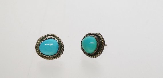Vintage Silver Turquoise Boho Stud Earrings, Small Post Snake Eye Earrings