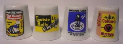 Set of 4 Old Time Country Store Collectible Porcelain Thimbles