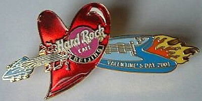 Hard Rock Cafe BEIJING 2001 Valentine's Day PIN Flaming V Guitar Thru HEART 1110
