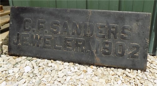 1902 Sanders Jeweler Cast Iron Building Plaque Vintage Advertising Sign
