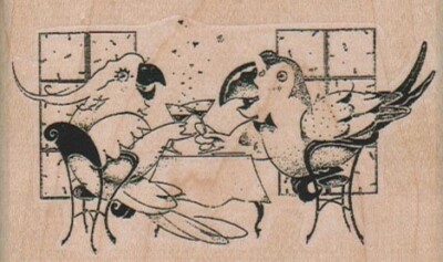 Parrots With Cocktails 3 1/4 x 2'' Rubber Stamp, Bird Stamp, Bird Lover Stamp
