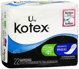 Kotex Maxi Pads Long Super Unscented - 8 pks of 22
